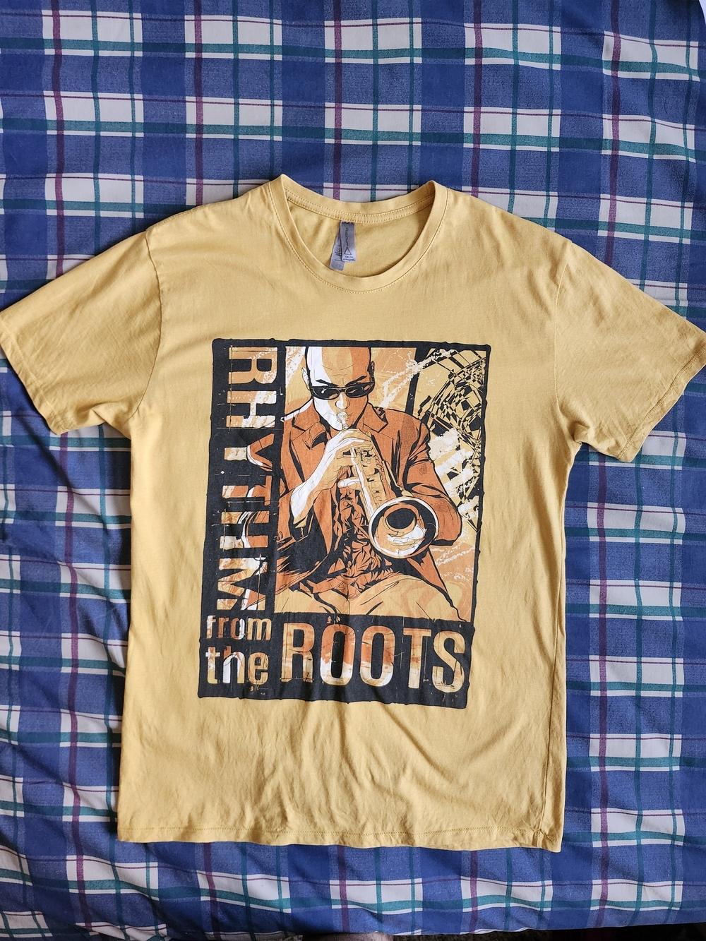 Delta Platinum Rhythm From The Roots Yellow Graphic T-Shirt Saxophone Size S